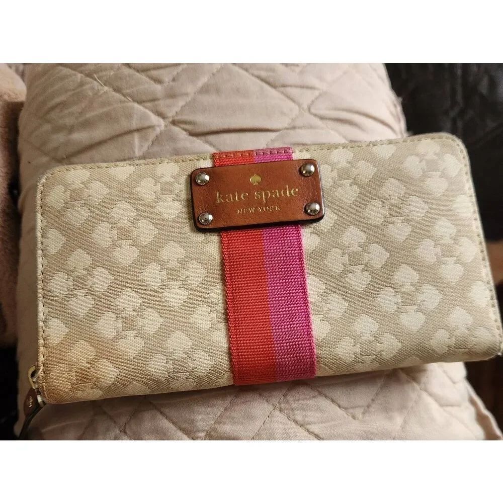 Kate Spade Cream and Pink Wallet with Bold Stripe, canvas